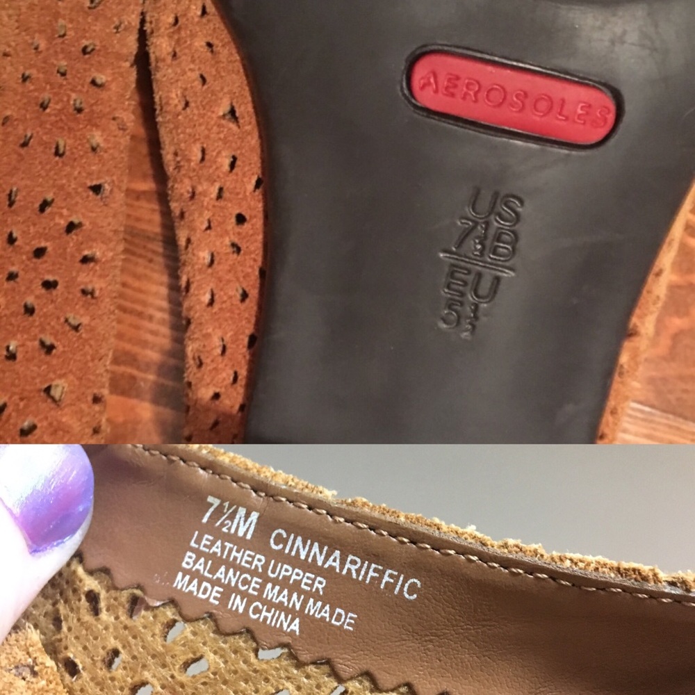 Tan Perforated Suede Mule Heels w Square Toe - 7.5 - Picture 4 of 8